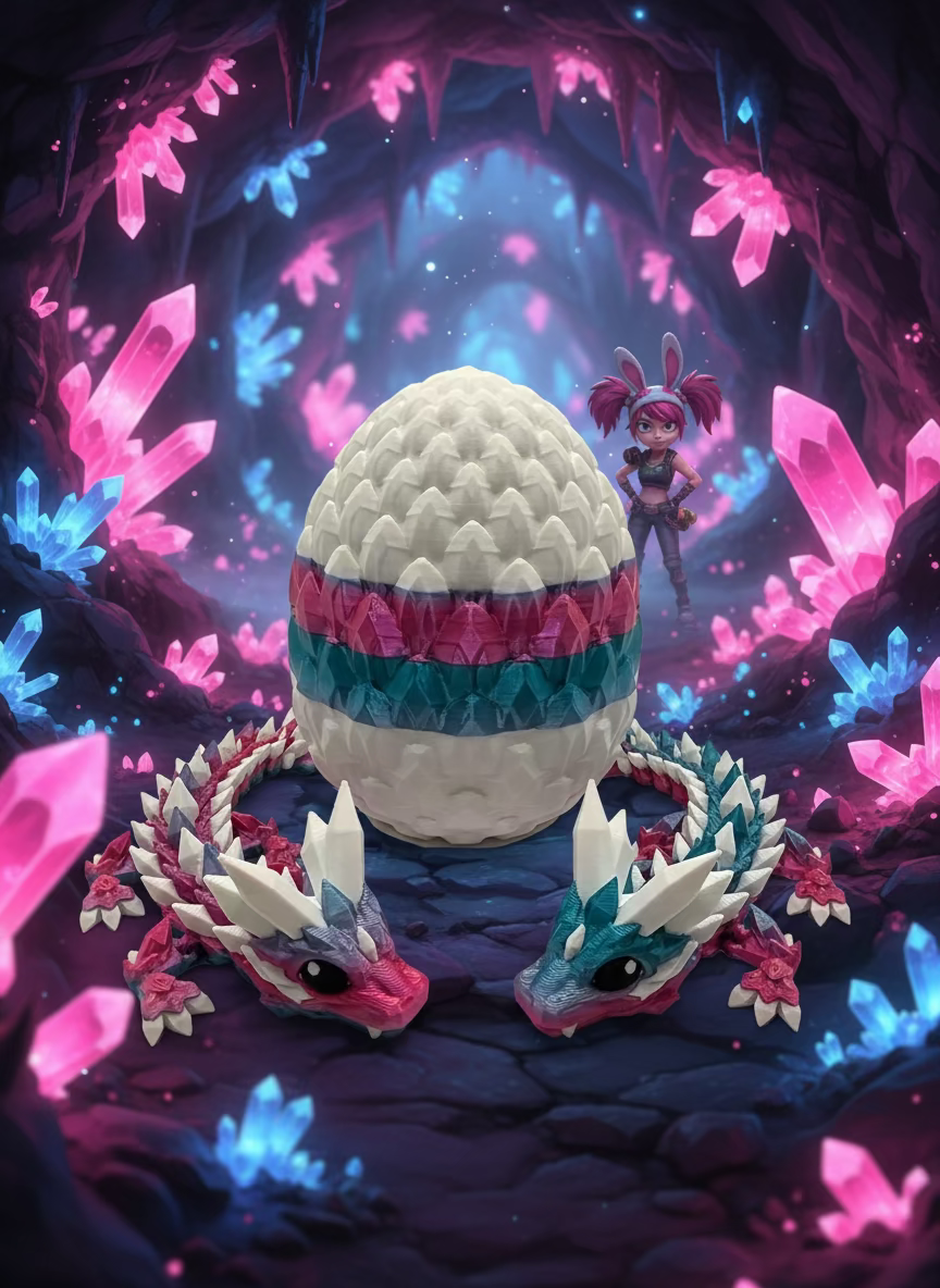 Crystal Baby Dragons – Articulated Flexi Collectible – Dual Pink - Blue with White