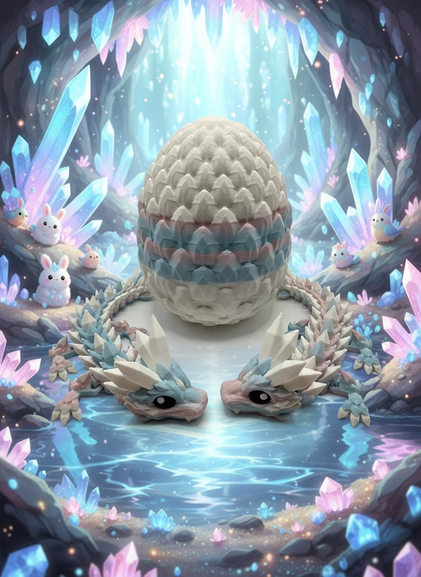Crystal Baby Dragons – Articulated Flexi Collectible – Dual Pink/Blue, with White