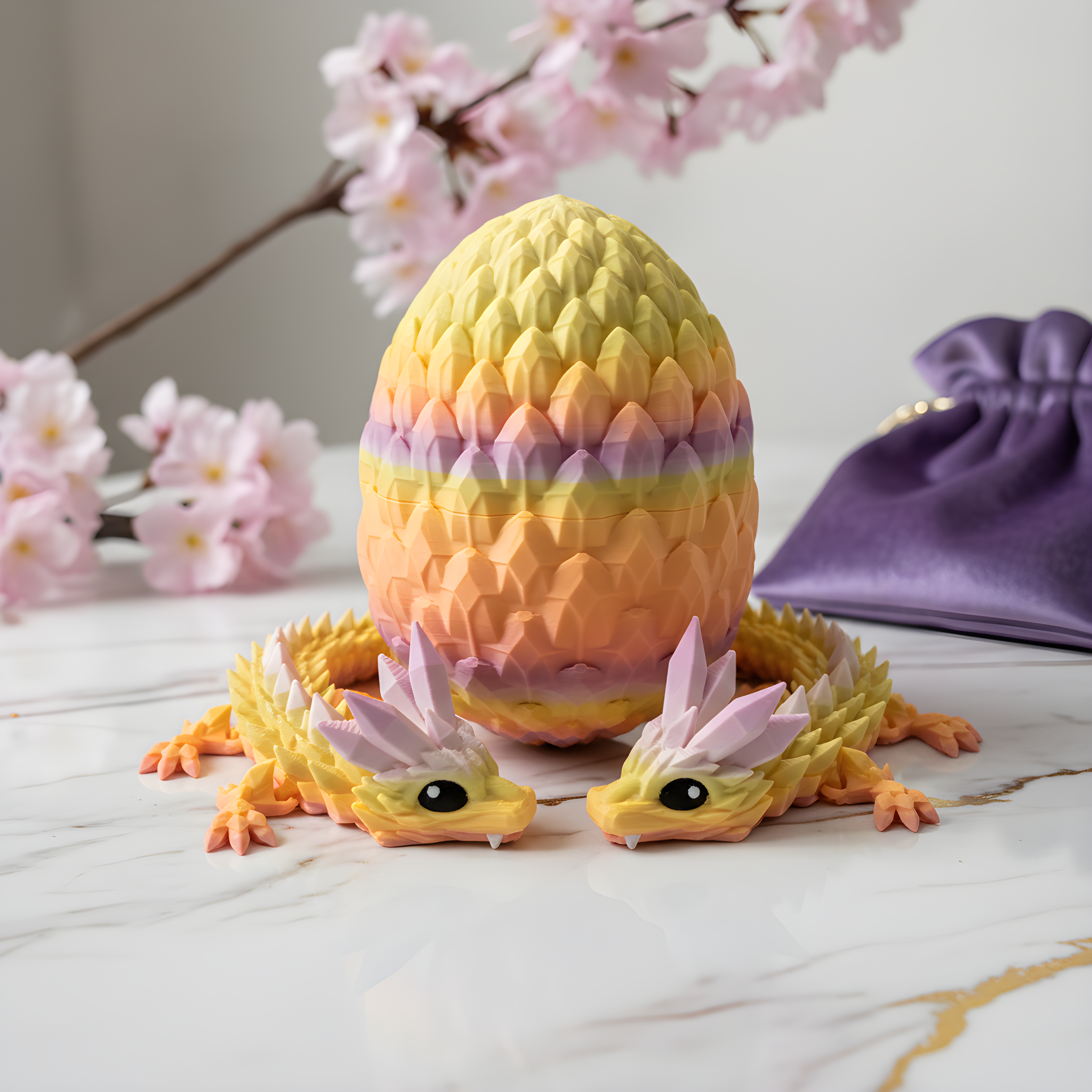 Crystal Baby Dragons With Egg - Articulated Flexi - Sunlit Pedal